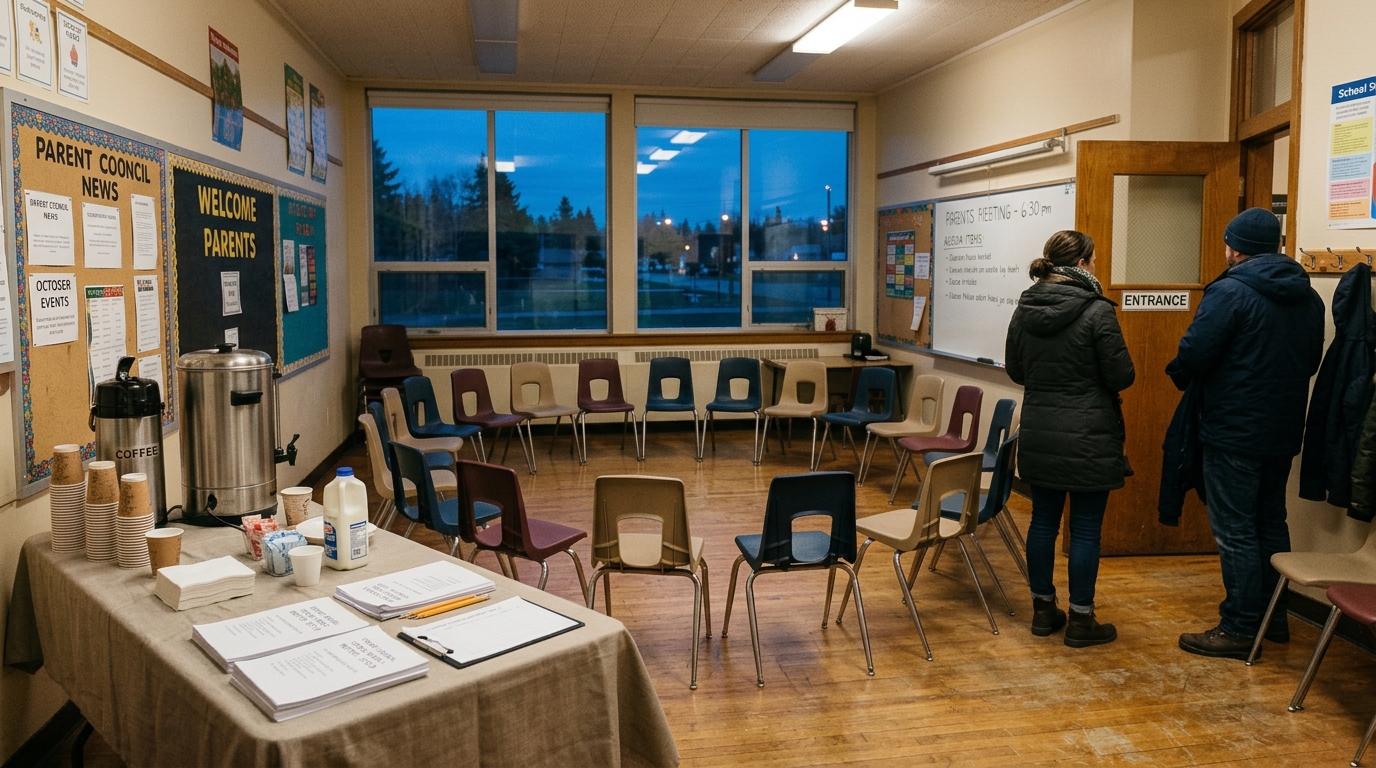 Parents arriving for a DPAC general meeting