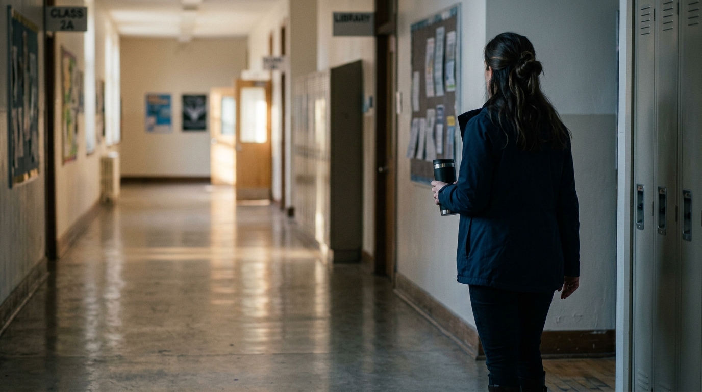 Parents chatting in a school hallway in Kamloops